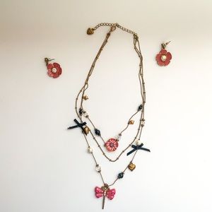 Betsey Johnson Layered Necklace and Earing Set